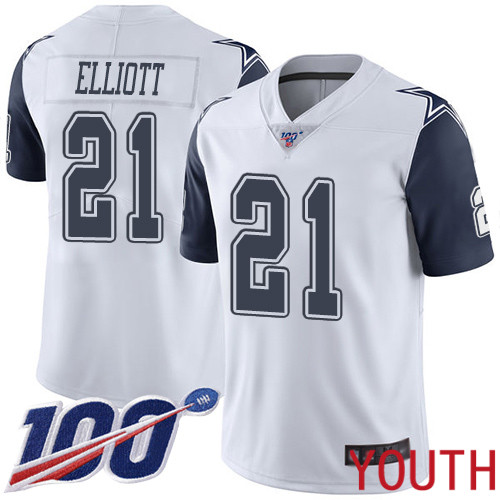 Youth Dallas Cowboys Limited White Ezekiel Elliott #21 100th Season Rush Vapor Untouchable NFL Jersey